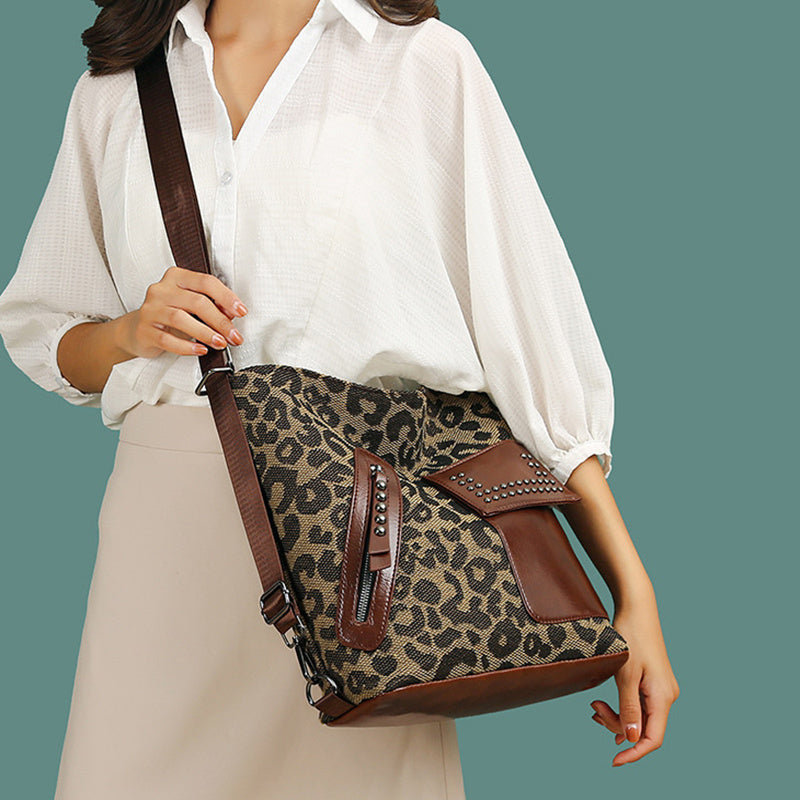 Women Fashion Rivet Design Leopard Shoulder Bags 24