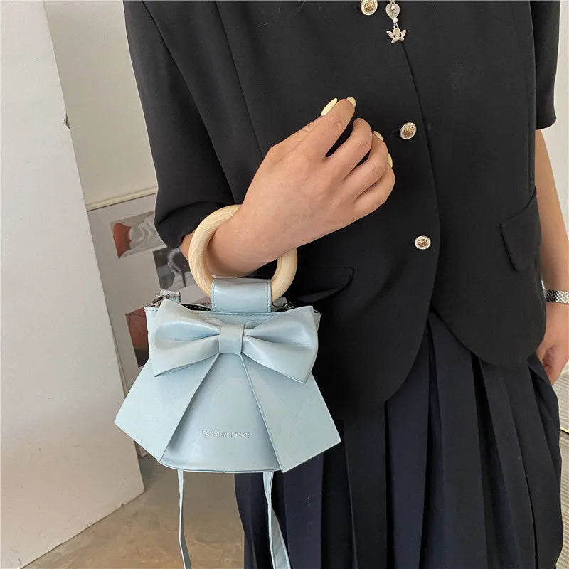 Sweet Bow Tie Designer Mini Shoulder Handbag Leather