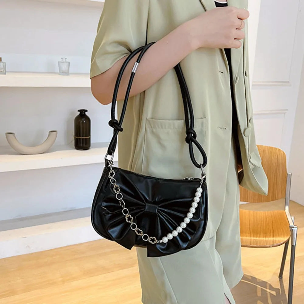 Trendy Pearl Bow Shoulder Bag