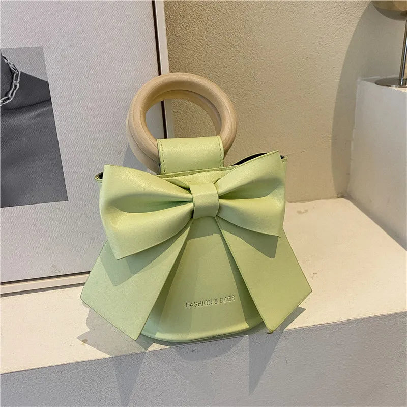 Sweet Bow Tie Designer Mini Shoulder Handbag Leather