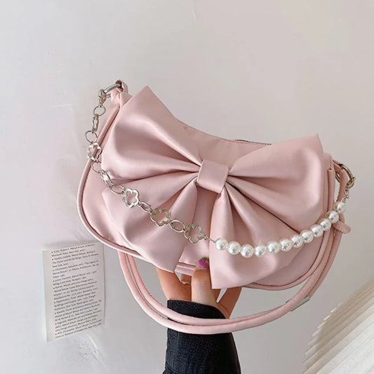 Trendy Pearl Bow Shoulder Bag